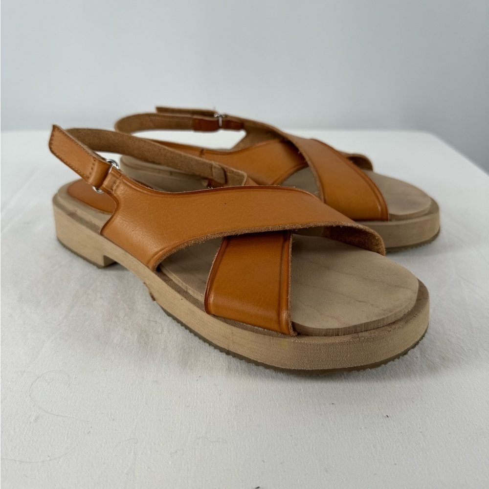 Zara Leather Criss Cross Strap Sandal in Brown Size 6‎ or 36 - Picture 3 of 9